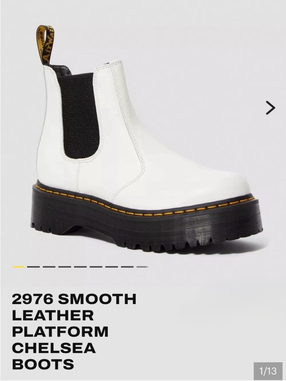 Dr. Martens Docs 2976 Quad Platform Chelsea Boot White Smooth Leather Lug Sole 7
